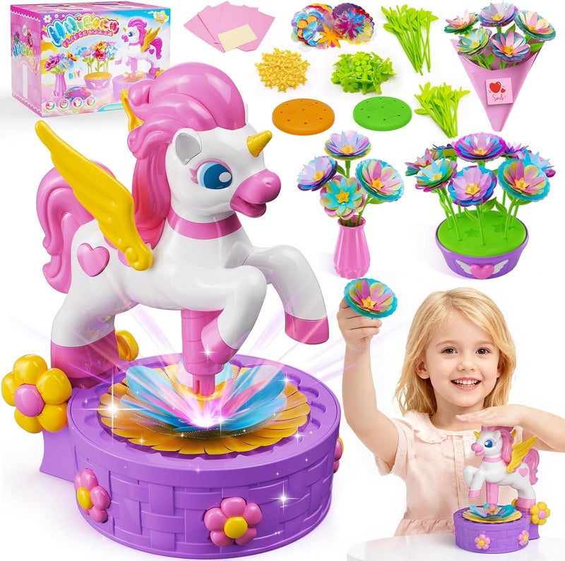 Zmpolir Craft Kits, Press-to-Create Flower Maker, Unicorn Toys for Girl Age 3-12, Fabric Flower Bouquets Toy, Kids DIY Arts and Crafts, Unique Christmas Birthday Gifts for 3 4 5 6 7 8 9 10 11 12 Year Old Girl - Image 1